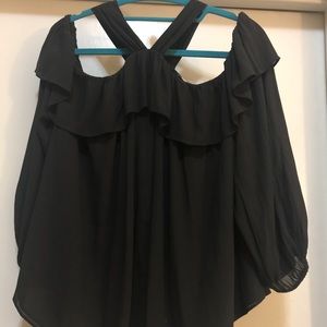 LOFT Black Cold Shoulder Long Sleeve top.